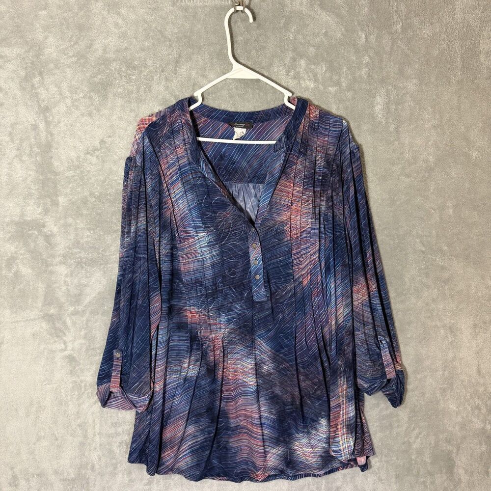 Cocomo Woman 3X Top Plus Multicolor Abstract V Neck Tunic Wrinkle Free